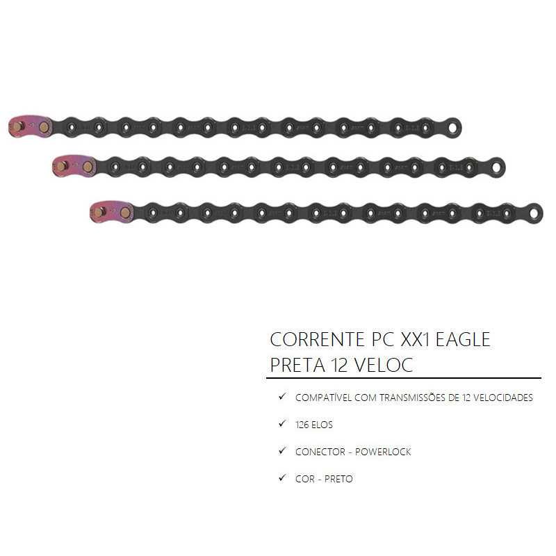CHAIN PC XX1 EAGLE PRETA 126 LINKS 12 SPEED CHAIN PC XX1 EAGLE PRETA 126 LINKS 12 SPEED