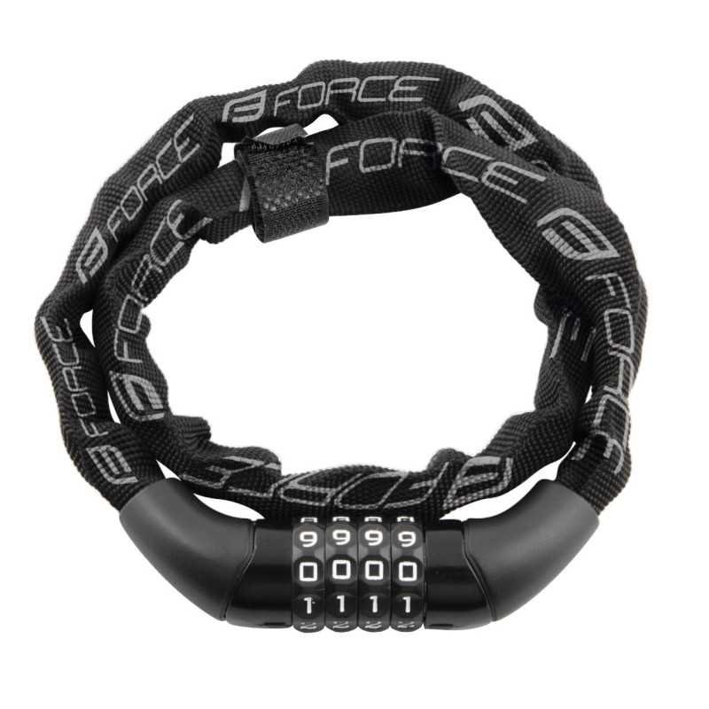 Cadeado código FORCE CHAIN 120cm/4mm Preto