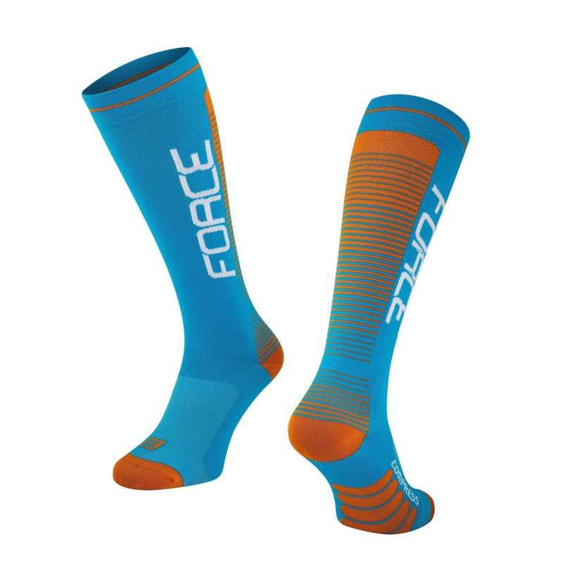 Calcetines de compresión FORCE F AZUL-NARANJA